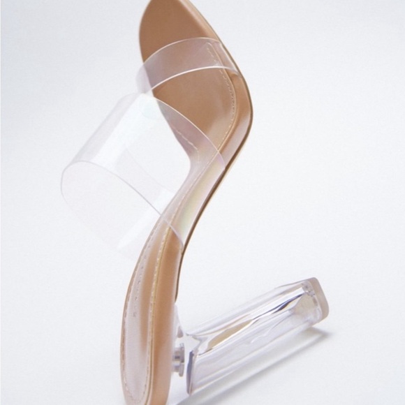 Zara Basic Collection Clear Strap Block Heels. Sz 10 - Picture 2 of 10